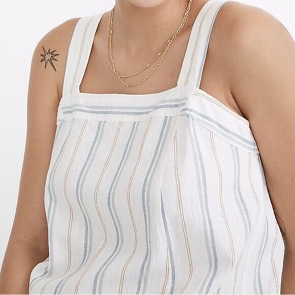 NWT Madewell Linen Cotton Princess-Seamed Midi Dress in Desert Dune Stripe - Picture 3 of 15